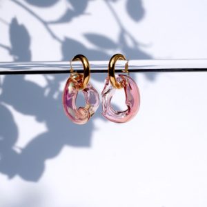 glassearrings-bubbles-golden_pink-hoops-chunky