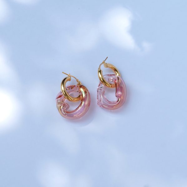 glassearrings-bubbles-golden_pink-hoops-chunky