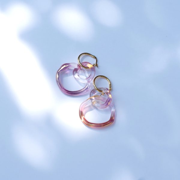 glassearrings-bubbles-golden_pink-hoops-double